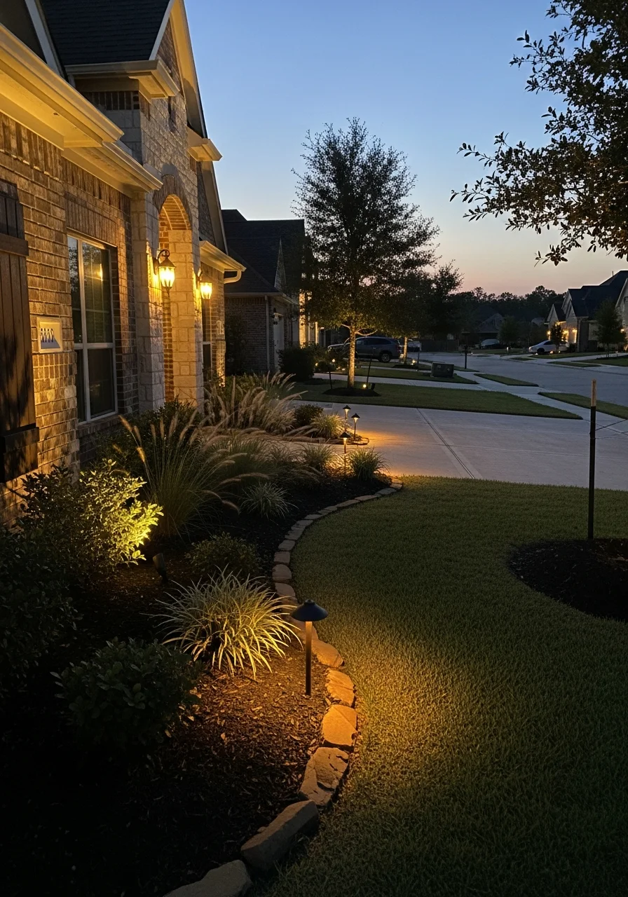 Champions community park with trails and natural landscape lighting