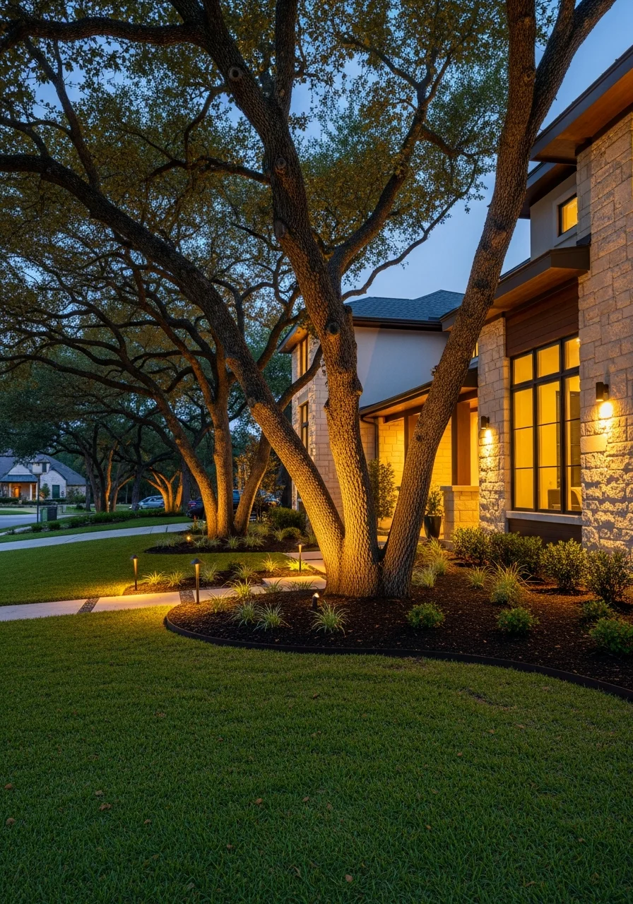 Modern residential outdoor lighting installation in Lake Houston community