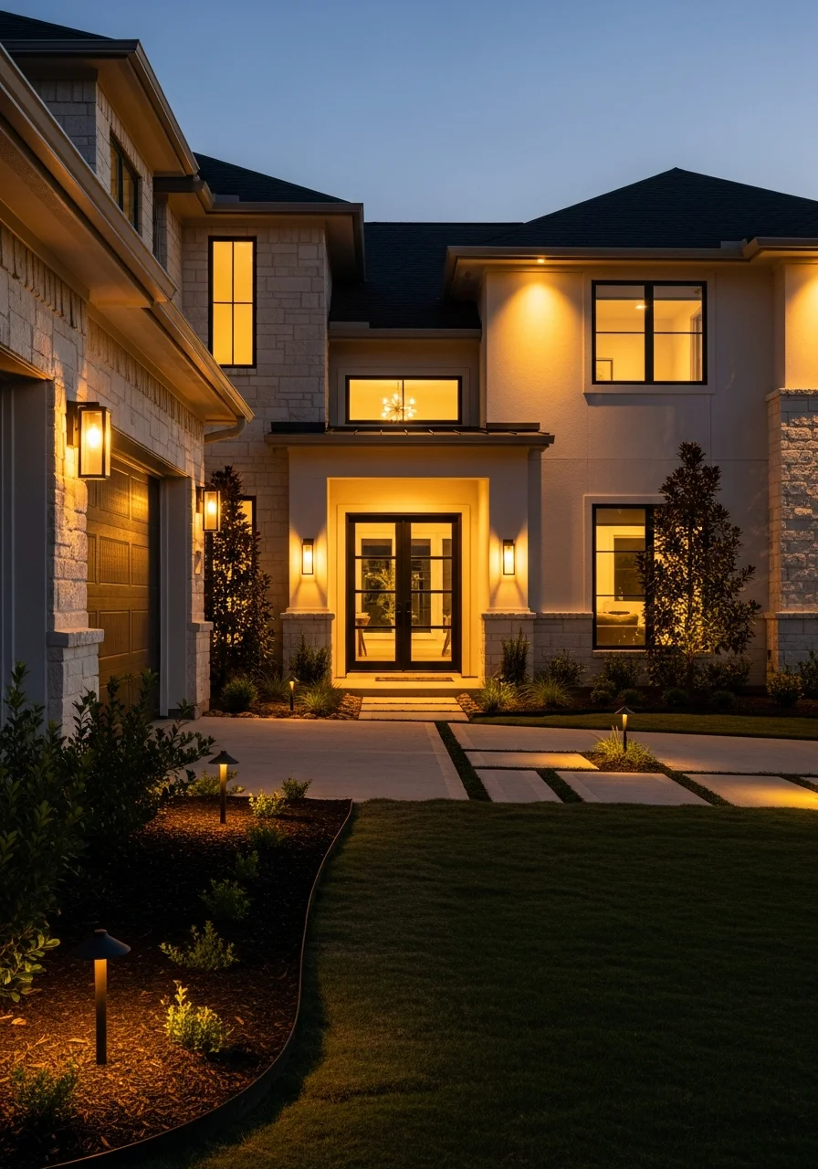Professional outdoor lighting installation on Panorama Village home exterior