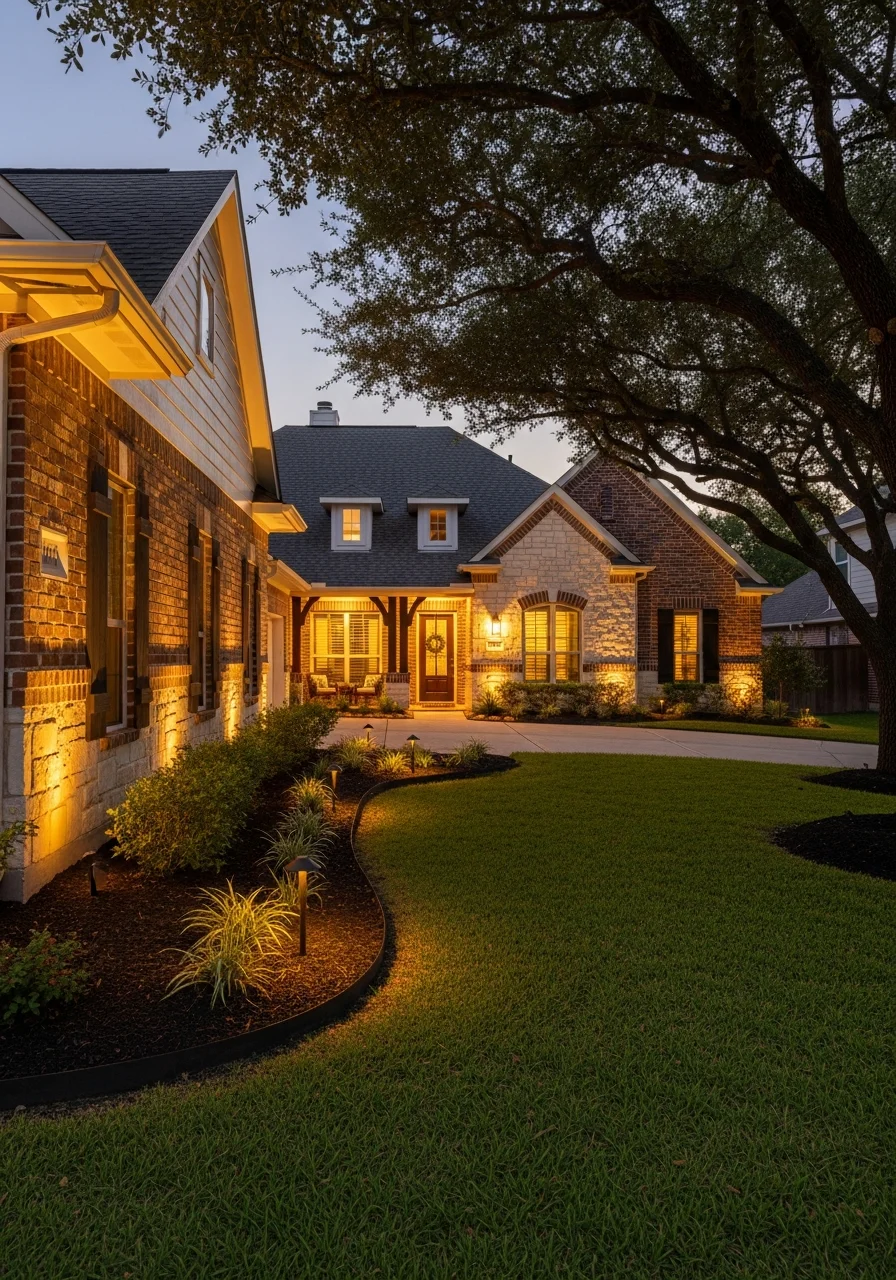 A Tomball home exterior showing quality details and well-maintained grounds.